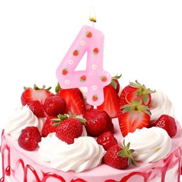 Imagem de Vela com número de morango, linda vela rosa, número de bolo de aniversário, velas número de frutas silvestres, número de velas para enfeite de bolo, suprimentos de festa (número 4)