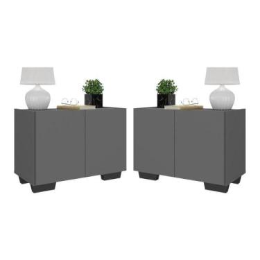 Imagem de Kit 2 Mesas De Cabeceira 2 Portas E Pés Mp4139 Grafite preto - MULTIMO