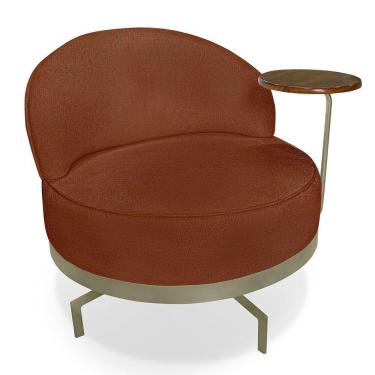 Imagem de Poltrona Decorativa Andromeda Linho Bouclê Base Giratória De Ferro - Pallazio Cor Marrom