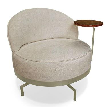 Imagem de Poltrona Decorativa Andromeda Linho Bouclê Base Giratória De Ferro - Pallazio Cor Bege