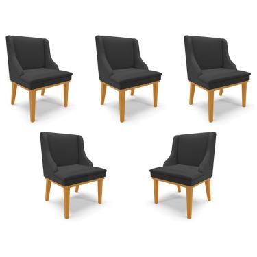 Imagem de Kit 5 Cadeiras Decorativas Sala De Jantar Base Fixa De Madeira Firenze Pu Preto Fosco/castanho G19