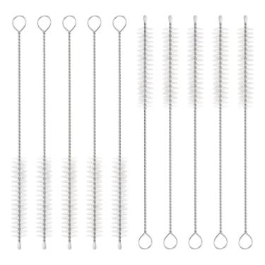 Imagem de HARFINGTON Conjunto de escovas de limpeza de palha, aço inoxidável 304 de comprimento e cerdas de nylon para garrafa de água, tubos de copo de canudo de silicone, branco (10 mm OD, conjunto de 10