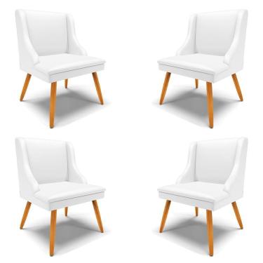 Imagem de Kit 4 Cadeiras Decorativas Sala De Jantar Pés Palito De Madeira Firenze Pu Branco Fosco/natural G19 - Gran Belo