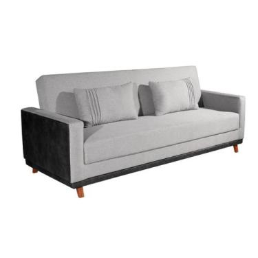 Imagem de Sofá Cama 3 Lugares 2,05m Yara Bom Pastor, Linho Cinza/Preto