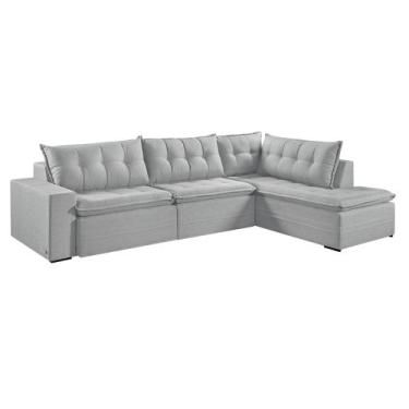 Imagem de Sofá Retratil Com Chaise Direita Titan 6 Lugares 3,16M Tecido Linho - 