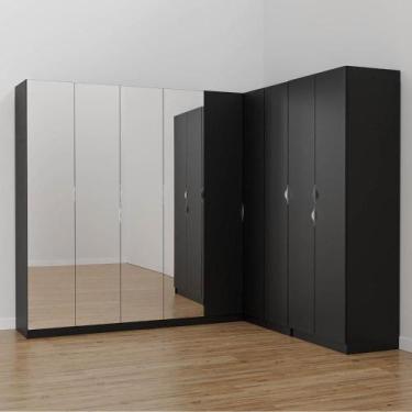 Imagem de Guarda Roupa Modulado de Canto com Espelho 9 Portas 4 Peças Hera Cabec