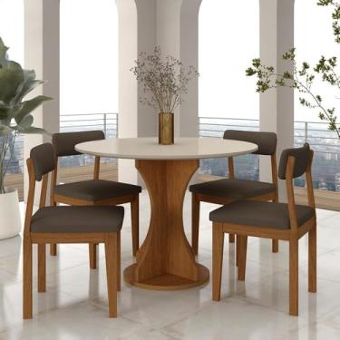 Imagem de Mesa Redonda Cosença Com 4 Cadeiras Estofadas Fre/off/s.marrom - M.a Freijó/off Premium/marrom