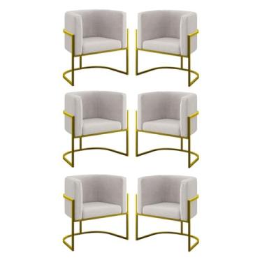 Imagem de Kit 06 Poltronas Lua Sala Decorativa Base de Ferro Gold Cor:bege