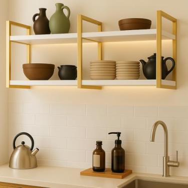 Imagem de Estante Suspensa, Prateleira Nicho Suspensa Estilo Industrial 100cm Base de Ferro Tampo de Madeira(BRANCO/OFF - WHITE)