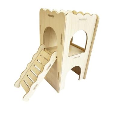 Imagem de Baoblaze Cabana de madeira para hamster, habitat decorativo, playground, casinha de madeira para hamster, esconderijo para lemingues, pequenos animais, Style B
