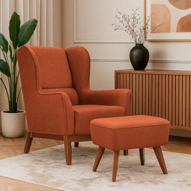 Imagem de Poltrona Dekorien Milena Ferrugem Rústico Premium Com Puff Decoração Sala