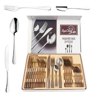 Imagem de Faqueiro De Aço Inox Premium Jogo Com 24 Peças Talheres