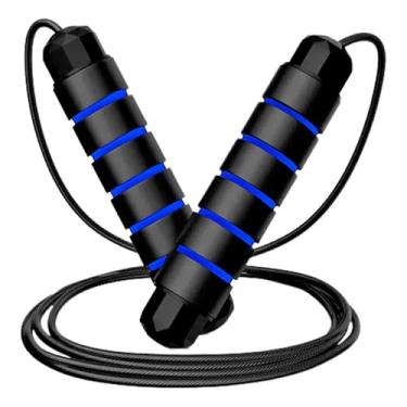 Imagem de Speed Rope Profissional, Corda de Pular 3m Ajustável, Cabo de Aço Revestido com Rolamento 360°, Preto e Azul, para CrossFit e Treino de Alta Performance