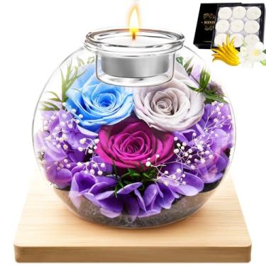 Imagem de Aviski Presente de Ano Novo para Mãe Flor Eterna Preservada com Vela de Natal (roxo, azul celeste, cinza gelo)