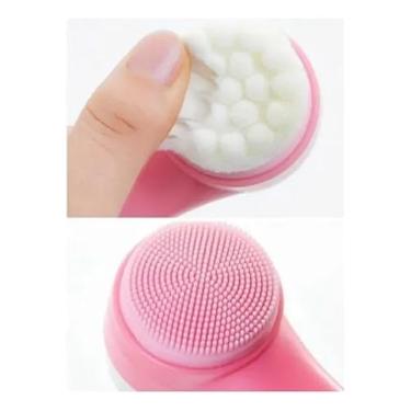 Imagem de Escova de Limpeza Facial 2 em 1 Esponja Cerdas Macias Ponta Dupla de Silicone Esfoliante Aparelho Massagem