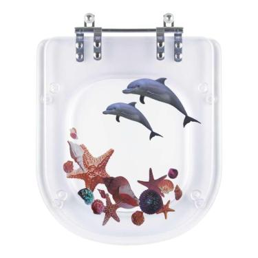 Imagem de Tampa De Vaso Poliéster Decorada Golfinho E Conchas Life Para Louça Celite