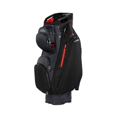Imagem de Sun Mountain Bolsa de golfe masculina leve C100 14 vias - 13 bolsos, sistema de alça única, base de compressão compatível com carrinho elétrico push-elétrico, modelo 2026 - aço-preto-vermelho