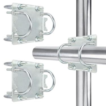 Imagem de 2 conjuntos de kit de suporte cruzado de mastro de antena com parafusos em U para postes OD de 2,5 a 5 cm, ferragens de montagem resistentes para antenas de TV MINO Yagi, câmera de segurança, estação