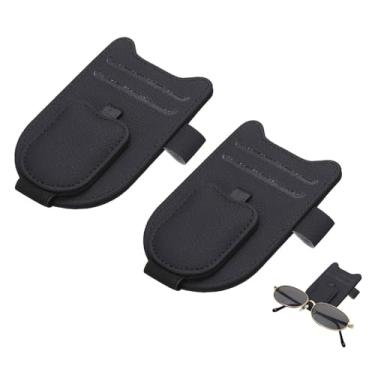 Imagem de HARFINGTON 2 peças de suporte de óculos de sol para carro, suporte magnético de couro, viseira universal, clipe de óculos de sol, acessórios de carro, interior para cartões de bilhetes, preto