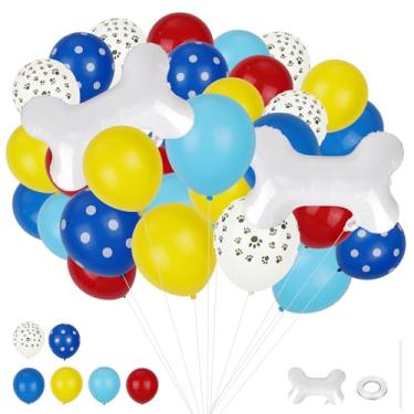 Imagem de Buquê de Balões Osso Cachorro, Conjunto de Balões Estampa Osso Cachorro Pata e Bolinhas para Meninos Meninas Lembrancinhas Festa Tema Desenho Animado e Materiais Decoração