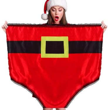 Imagem de Geyoga Presente de Natal com tema de Papai Noel, grande, engraçado, plus size, calcinha para mamãe e avó, roupa íntima para festa de cosplay de Natal, Vermelho, One Size