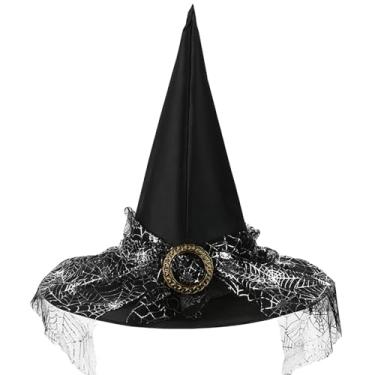 Imagem de LANGFON Boné pontiagudo de bruxo de Halloween para festa de Halloween, baile de máscaras, cosplay, atividades ao ar livre, acessórios para decoração de Jack-O-Lantern, Estilo preto 3, Diameter -15