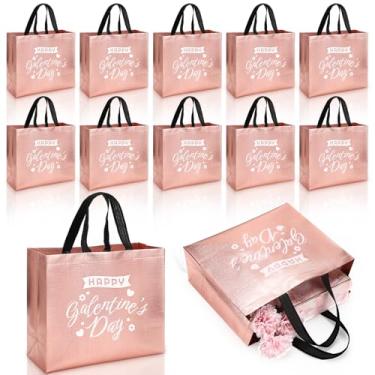 Imagem de Hahafelt 12 peças de saco de presente de dia galentino em ouro rosa com alça reutilizável não tecido sacos de presente para festa feliz dia de galentina bolsa para mulheres esposa irmã amigas, 28 x 12