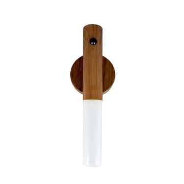 Imagem de Luminária LED de Madeira com Sensor de Movimento, Base Magnética Recarregável, 18,2cm, Luz Automática para Escadas e Corredores, 2700K-3000K, 5W