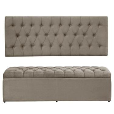 Imagem de Kit Painel Cabeceira Com Bau Calçadeira Dubai 1,20m Para Cama Viúva Solteirão Suede Bege - Aurora Line