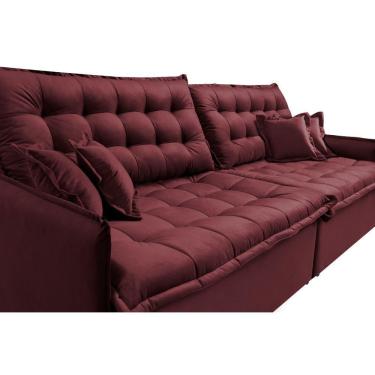 Imagem de Sofá Sem Caixa Retrátil Reclinável 2,15m Cama Inbox Versátil Com Pillow Top E Molas Velusoft Vinho