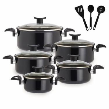 Imagem de Jogo de Panela Caçarola Indução e Gás Antiaderente 13 Pçs Preto - Vale