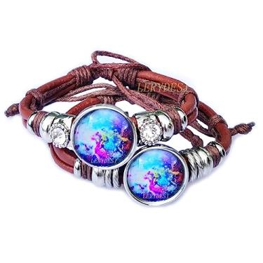 Imagem de Pulseira de couro Fox Galaxy Universe Time Gem Crescente Pingente Casal Pulseira Joias Nebulosa Presente para mulheres homens homens (15-amarelo, 5)