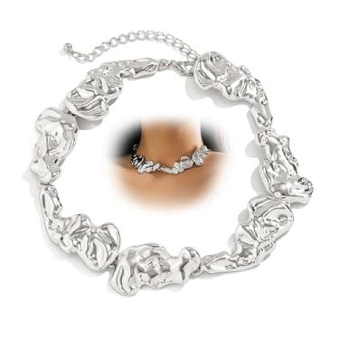 Imagem de Colar feminino grosso dourado grosso prata grande derretimento lava gargantilha geométrica irregular colar colar moderno punk derretido joias presentes, Large, Zinco, Sem Pedra Preciosa