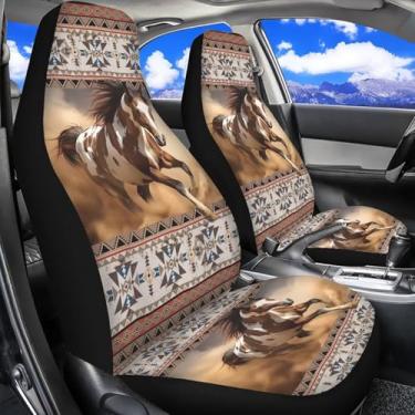 Imagem de Dreaweet Capas de assento de cavalo nativo americano para carros, SUV, caminhões, 2 peças, capa de assento de carro universal apenas para assentos dianteiros, capa de assento de carro elástica lavável