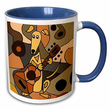 Imagem de 3dRose Caneca divertida de arte abstrata para cães galgo tocando guitarra, 325 ml, azul
