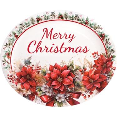 Imagem de ceiba tree Pratos de papel ovais de Natal, pacote com 30 pratos descartáveis de poinsétia de Feliz Natal, suprimentos para festas de fim de ano
