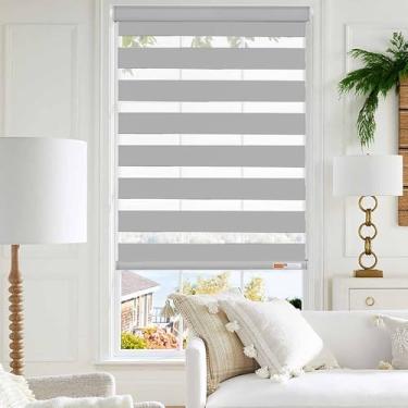 Imagem de GHV Persianas Zebra com fio para janelas blackout de camada dupla para controle de luz de janelas internas para escritório doméstico diurno e noturno (cinza, 76.2 cm (L) x 162.6 cm (A))