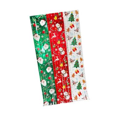 Imagem de shamjina Cortina de franjas natalinas, vermelha, verde e branca, leve, metálica, para fundo de fotos, parede ou porta, Papai Noel