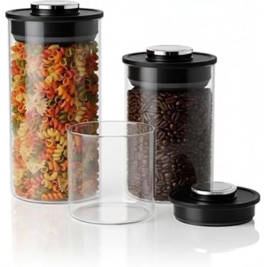 Imagem de Conjunto de Potes de Vidro Herméticos, 3 Peças, Tampa com Vedação Automática a Vácuo, 1.7L/1.2L/780ML, Design Moderno para Armazenamento de Alimentos