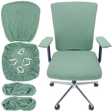 Imagem de VZLQZJMKY Conjunto de capas de cadeira de escritório elásticas de 4 peças para cadeiras e capas de braço de escritório adequadas para cadeiras giratórias e acessórios de escritório (verde claro)