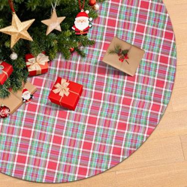 Imagem de B-COOL Saia de Natal Xadrez de Búfalo Grande de Algodão e Linho para Árvore de Natal, Vermelho, Azul, Verde, 122 cm