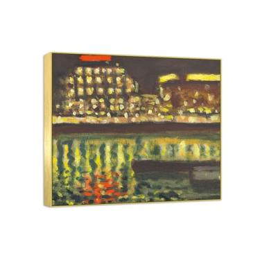 Imagem de Famosa imagem de paisagem de arte de parede - impressões em tela - pintura noturna com moldura dourada para sala de estar banheiro decoração de casa 30 x 35 cm 12 x 13 pol