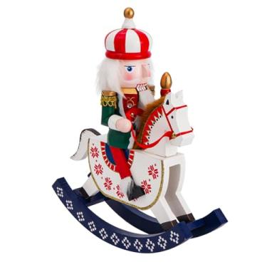 Imagem de Tngan Quebra-nozes de madeira com cavalo de balanço de 28 cm, decoração festiva de Natal, quebra-nozes feito à mão, decoração de Natal colecionável para mesa, prateleiras e lareira