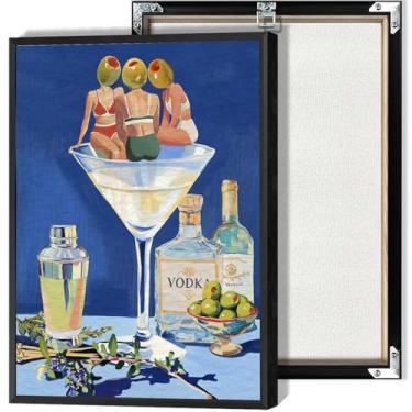 Imagem de Arte de parede vintage Dirty Martini Bar em tela retrô pôsteres de coquetel fundo azul ousado impressões de estilo vibrante para cozinha sala de estar dormitório decoração de parede 30 x 40 cm sem