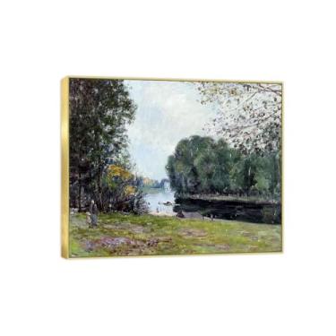 Imagem de Famosa imagem de paisagem de arte de parede - impressões em tela - rio de verão - pintura com moldura dourada para sala de estar banheiro decoração de casa 30 x 35 cm 12 x 13 polegadas