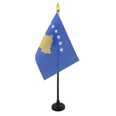 Imagem de AZ FLAG - Bandeira de mesa do Kosovo 10 cm x 15 cm - Mini bandeira de mesa kosovar 100% poliéster 15 x 10 cm - Banner de escritório com mastro de 25 cm - Lança dourada