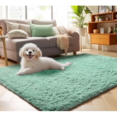 Imagem de ONASAR Tapetes de área verde sálvia para quarto, sala de estar, 10 x 15 cm, fofo tapete de cabeceira para ambientes internos, laváveis, ultramacios, felpudos, felpudos, para berçário, meninas, meninos