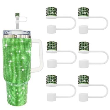 Imagem de JIASHEBDE Conjunto de acessórios para Stanley Cup, 6 peças, capa de canudo de diamante brilhante, tampa de canudos para Stanley 30 e 1,134 g com copos, acessórios de tampa de 1 cm para copo (branco