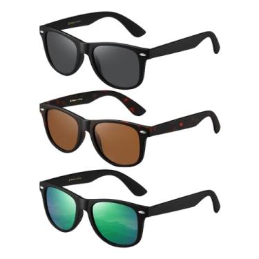 Imagem de (Pacote com 3) Óculos de sol polarizados para homens e mulheres, óculos de sol clássicos modernos para dirigir e pescar, Preto/cinza + tartaruga/marrom + preto/verde