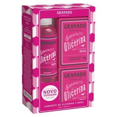Imagem de Kit Granado Glicerina e Rosa 1 Sabonete Liquído 120ml + 2 Sabonetes em Barra 90g cada